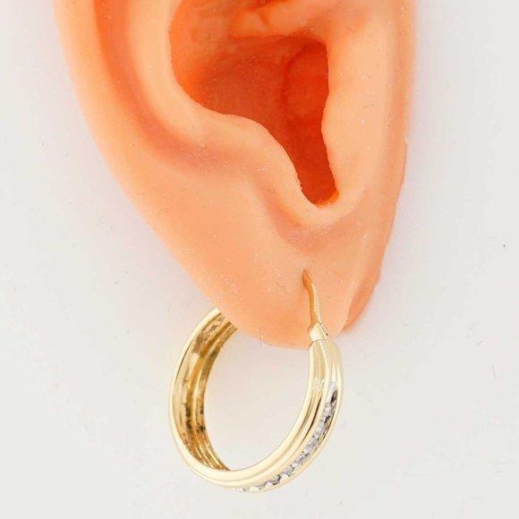 Estate Sale 14k Yellow Gold Hoop Diamond Earrings Vintage Style Gemstone Accent